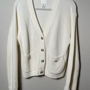 H&M Cream Button-Up V-Neck Cardigan